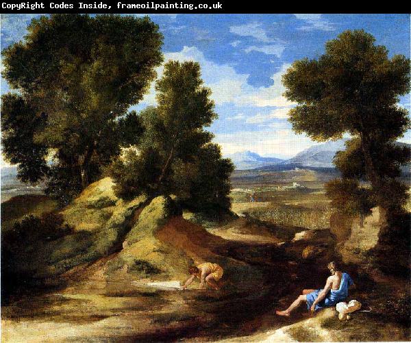 Nicolas Poussin Landscape with a Man Drinking or Landscape with a Man scooping Water from a Stream